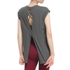 Femmes Sport T-Shirt évider fendu dos O cou à manches courtes gilet à séchage rapide course Fitness Yoga hauts amples