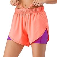 Femmes été 2 en 1 Shorts de sport séchage rapide poche pour téléphone taille élastique cordon course Gym Fitness Shorts vêtements de sport