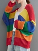 Femmes tricoté Cardigan ouvert avant rayé contraste couleur à manches longues lâche décontracté couverture ups