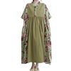 Femmes Vintage col en V coton lin à manches courtes robe ample avec poche