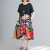 Femmes Vintage robe ample couleur contrastante imprimé abstrait poches taille haute Boho vacances robe mi-longue