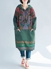 Femmes Vintage robe avec poches à capuche à manches longues imprimé décontracté Boho robe