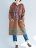 Femmes Vintage robe avec poches à capuche à manches longues imprimé décontracté Boho robe