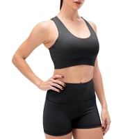 Femmes Yoga Bra Shorts Set Rembourré Strappy Dos Large Ceinture Workout Pilates Running Sports 2PCS