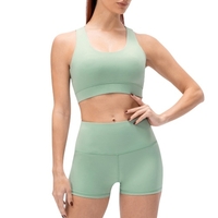 Femmes Yoga Bra Shorts Set Rembourré Strappy Dos Large Ceinture Workout Pilates Running Sports 2PCS