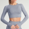 Femmes Yoga Crop Top O Cou Manches Longues Dots Bodycon Extensible Running Gym Sports T-Shirt