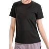 Femmes Yoga T-Shirt O-cou à manches courtes hauts fendu ourlet évider respirant élastique solide lâche course Fitness Gym vêtements de sport