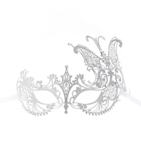 Festnight Luxe Papillon Conception Argent métal coupé au laser Demi-masque avec masque strass boule de mascarade Halloween