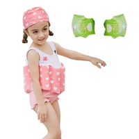Fille maillot de bain Flotteur une pièce + cap + anneau de bras Élégant maillot de bain mignon avec flottabilité amovible parfait pour les enfants apprendre à nager Rose 90cm