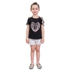 Filles T-shirts Mignon Paillettes en forme de coeur Coton Été Off-épaule Casual Enfants Tops Vêtements pour Enfants Noir Pour 3-8 T