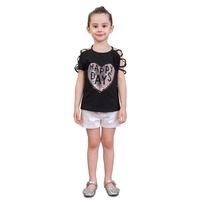 Filles T-shirts Mignon Paillettes en forme de coeur Coton Été Off-épaule Casual Enfants Tops Vêtements pour Enfants Noir Pour 3-8 T