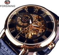 Forsining AliExpress vente chaude mode hommes étanche creux à travers le fond mécanique manuel mécanique montre 男 款 ceinture marron or coquille blanc visage hommes