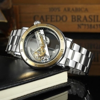 FORSINING Luxe Squelette Automatique Mécanique Hommes Montre Automatique Acier Inoxydable / Véritable Cuir Homme Affaires Montre-Bracelet + Boîte