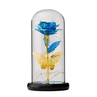 Galaxie Rose fleur artificielle Rose en verre dôme avec papillon coloré lumière LED Rose cadeaux idée pour les femmes anniversaire mère fournits jour noël saint valentin