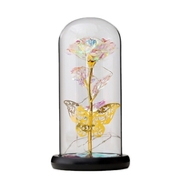 Galaxie Rose fleur artificielle Rose en verre dôme avec papillon coloré lumière LED Rose cadeaux idée pour les femmes anniversaire mère fournits jour noël saint valentin