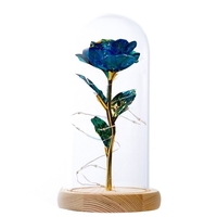Galaxy Rose fleur cadeaux bleu fleur artificielle Rose en verre dôme avec lumière LED colorée