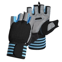 Gants de sport anti-dérapants gants de cyclisme demi-doigts avec de longues sangles de poignet absorbant les chocs rembourrés gants d