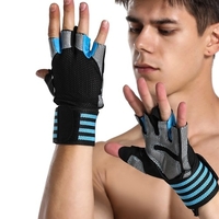 Gants de sport anti-dérapants gants de cyclisme demi-doigts avec de longues sangles de poignet absorbant les chocs rembourrés gants d