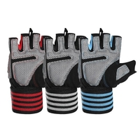 Gants de sport anti-dérapants gants de cyclisme demi-doigts avec de longues sangles de poignet absorbant les chocs rembourrés gants d