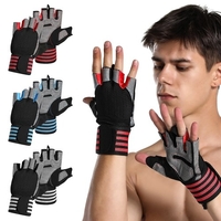 Gants de sport anti-dérapants gants de cyclisme demi-doigts avec de longues sangles de poignet absorbant les chocs rembourrés gants d