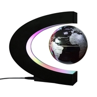 Globe flottant avec base multicolore LED Creative 4 pouces en forme de C anti-gravité Lévitation magnétique carte du monde rotative pour enfants cadeau décoration de bureau à domicile enseignement démo