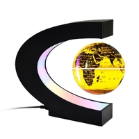 Globe flottant avec lumières LED Creative 3 pouces en forme de C anti-gravité Lévitation magnétique Carte du monde rotative pour enfants cadeau Bureau à domicile Décoration de bureau Démo d