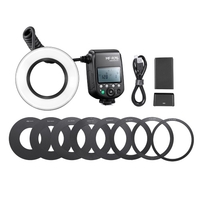 Godox MF-R76 Universal Macro Ring Flash Light GN14 10 niveaux de luminosité réglable avec 8pcs anneau adaptateur de remplacement de batterie de grande capacité pour Canon Nikon Sony Fuji Olympus Panasonic Pentax DSLR appareil photo