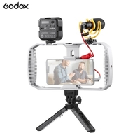Godox VK1-AX Phone Vlog Kit Smartphone Rig Video Kit avec Cage pour Smartphone + Mini Lumière Vidéo RVB + Microphone à Condensateur Cardio de + Trépied de Bureau pour Interface 3.5mm Appareils Mobiles Selfie Vlog Diffusion en Direct Vidéo Conférenc