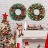 Guirlande de Noël à LED avec guirlande lumineuse Pommes de pin Fruits rouges 20 pouces Joyeux Noël Guirlande suspendue Guirlande artificielle pour porte d
