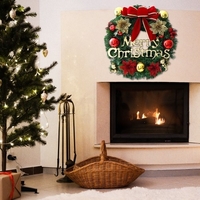 Guirlande de Noël avec nœud papillon fausses boules de fleurs 16 pouces joyeux Noël guirlande suspendue guirlande artificielle pour porte d