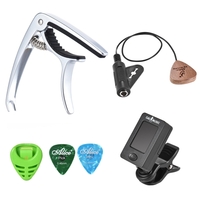 Guitare Accessoires Kit pour Guitare Acoustique avec Capo Clip-sur Tuner Pick-up Guitare Pick Pick 2pcs Picks Boîte de rangement