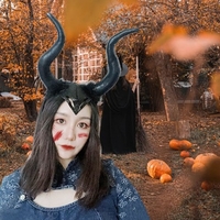Halloween noir longues cornes Cosplay Costume reine cornes chapeau sorcière casque coiffure pour filles femmes décoration