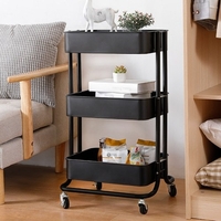 HOME ORGANIZER 3 Tier Rolling Storage Metal Utility Cart on Wheels Steel Steel Mobile Organizer Cart Mobile Storage Shelves Basket Basket for Bedroom,  Kitchen,  Bathroom,  Office,  Nursery Room,  Pantry