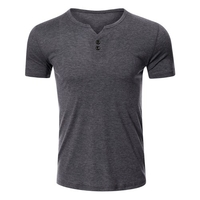 Hommes T-shirt à manches courtes O Boutons de cou Solid Street Summer Tees Tops décontractés