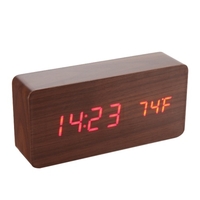 Horloge électronique affichage double écran réveil en bois affichage heure température Date trois luminosité commande vocale