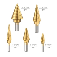 HSS 5PCS Titanium Step Drill Bit Set avec poinçon central automatique Forets en acier à grande vitesse avec boîtier en aluminium Forets renforcés à plusieurs trous pour plastique bois métal