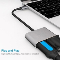 Hub 4-EN-1 Adaptateur Type-C vers HD VGA Convertisseur multiport USB Type-C Splitter avec sortie 4K HD Port de chargement USB3.0 PD Compatible avec Macbook Pro 2020 Chromebook Surface Go