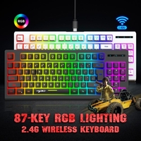 HXSJ L100 2.4G clavier à Membrane sans fil 87 touches disposition RGB effet de lumière ABS capuchon de clé intégré 1800mAh batterie au Lithium blanc