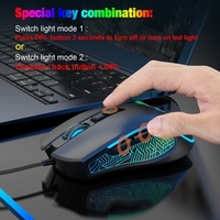 HXSJ X100 souris de jeu filaire souris de bureau de jeu ergonomique 7 couleurs effet de lumière respiratoire 4 vitesses réglable DPI noir