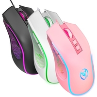HXSJ X100 souris de jeu filaire souris de bureau de jeu ergonomique 7 couleurs effet de lumière respiratoire 4 vitesses réglable DPI rose