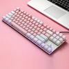 iBlancod K87 Clavier Mécanique Filaire 87 Touches Panneau Métallique Injection Bicolore Keycap 20 Effets Lumineux Blanc & Rose (Commutateurs Rouges)