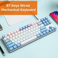 iBlancod K87 Clavier Mécanique Filaire 87 Touches Panneau Métallique Injection Bicolore Keycap 20 Effets Lumineux Bleu&Blanc (Interrupteurs Bleus)