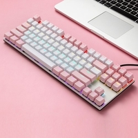iBlancod K87 Clavier Mécanique Filaire 87 Touches Panneau Métallique Injection Bicolore Keycap 20 Effets Lumineux Rose&Blanc (Interrupteurs Bleus)