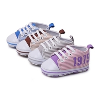 Infant Toddler Bébé Casual Chaussures Coton Stripe Semelle Souple Non-Slip Sneaker Prewalker Rose 4 M