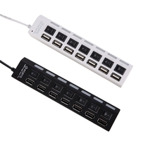 JDL-A7 HUB Hub USB Indicateur de commutateur indépendant USB 7 ports Hub Splitter ultra-rapide haute vitesse avec câble USB pour ordinateur portable de bureau Souris USB Scanner Appareil photo numérique U Disk Clavier USB et plus