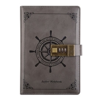 Journal intime vintage avec serrure B6 Couverture en PU Cahier rétro Mot de passe à 3 chiffres Serrure à combinaison Journal privé Ligne Pages Écriture Cadeau pour fille femme garçon