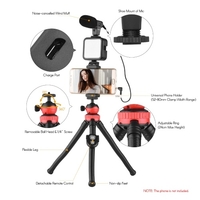 Jumpflash KIT-04LM Vlogging Kit Le kit de montage vidéo pour smartphone comprend 1 lumière LED rechargeable 1 trépied 1 microphone 1 support de téléphone 1 télécommande pour l
