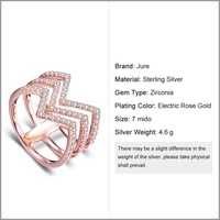 JURE 925 Bague en argent sterling zircon mariage Bague de fiançailles Proposition nuptiale Halo Rose d