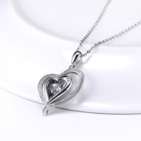 JURE mode S925 pendentif en argent sterling Rotatif zircon Pendentif étincelle en forme de coeur Collier de 18 pouces