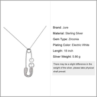 JURE S925 solide chaîne Sterling Silver Collier Pin-forme Le One Bijoux avec deux perles zircon 18 pouces